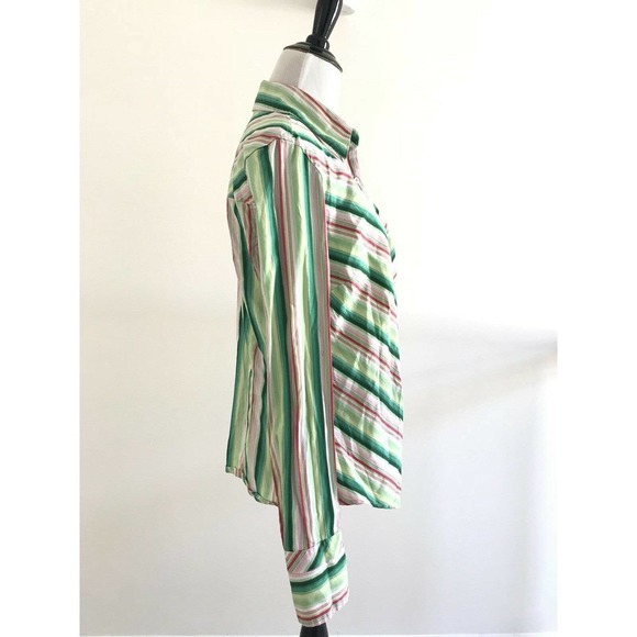 Tommy Hilfiger | Button Front Shirt Womens Size L Green Collar Cuff Cotton - Picture 4 of 12